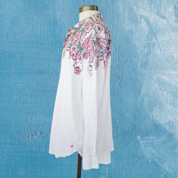 JOULES Jeanne Print White Pink Floral Linen Button Down Top Suze 14 - Picture 5 of 14